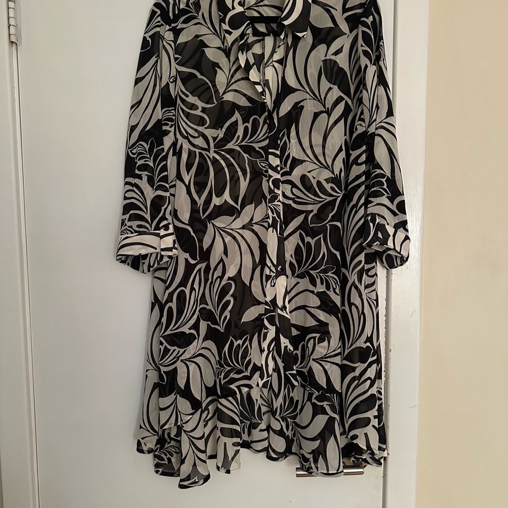 Laura Ashley Black and White Floral Asymmetric Blouse - * Never Worn